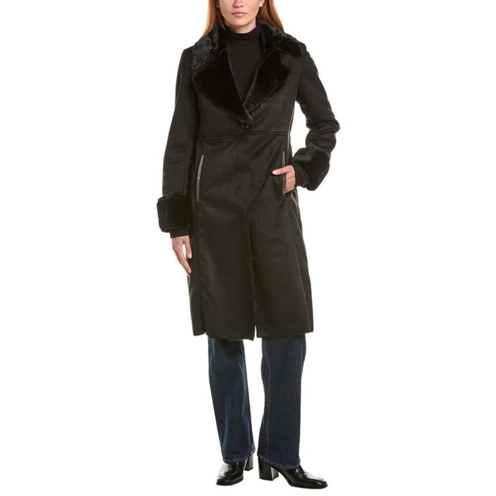 Via Spiga Womens Notch Collar Maxi Coat, Black
